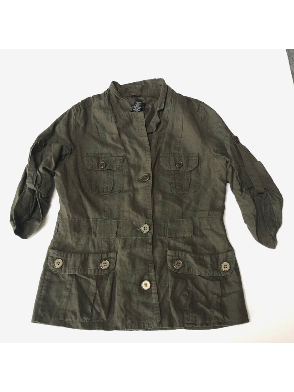 VTG Y2K Taxi Jacket M Utility Cargo Linen Green Blazer Grunge Military Gorpcore